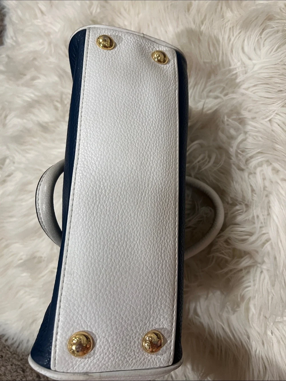 Michael Kors Navy and White Dome Satchel with Tassel Charm